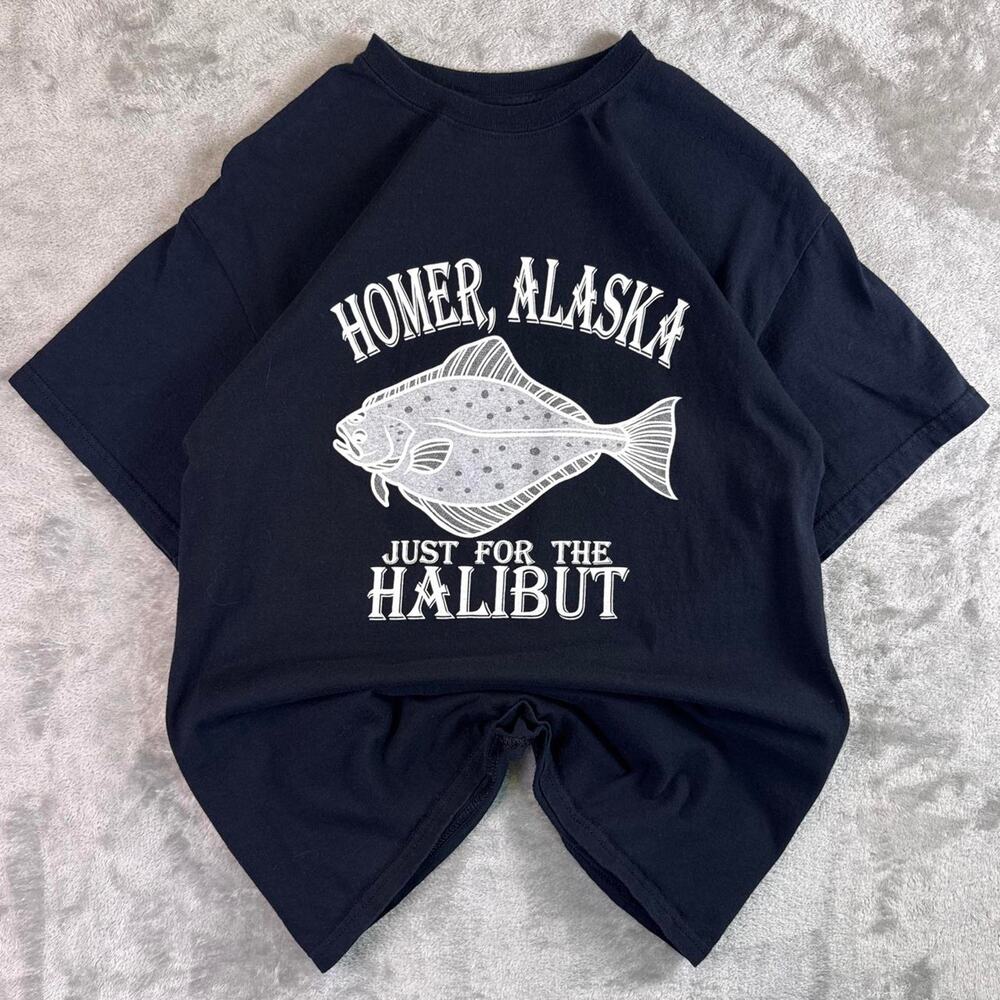 Homer Alaska Halibut Graphic T Shirt Funny Fishing Tee Gildan Medium